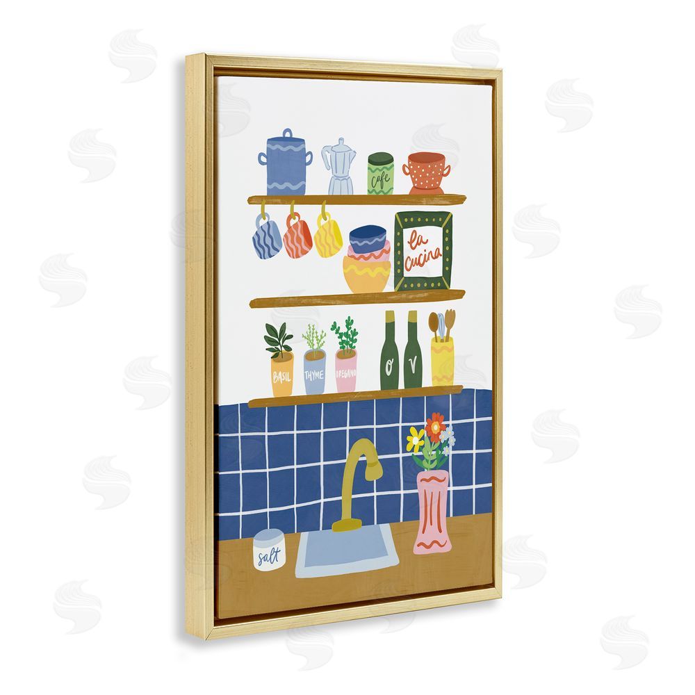 Amanda Houston Italian Kitchen Spice Rack Gold Floating Frame Canvas Wall Art