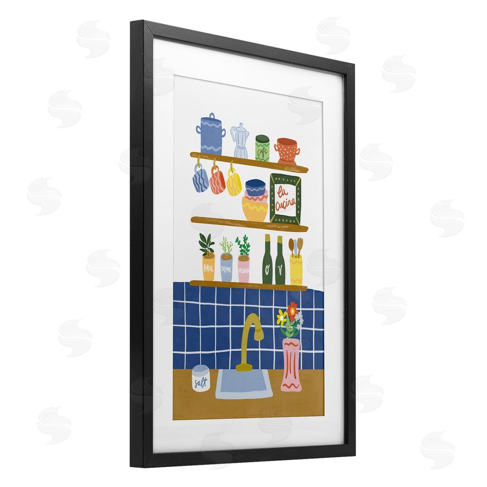 Amanda Houston Italian Kitchen Spice Rack Black Framed Print Under Glass with Mat Wall Art