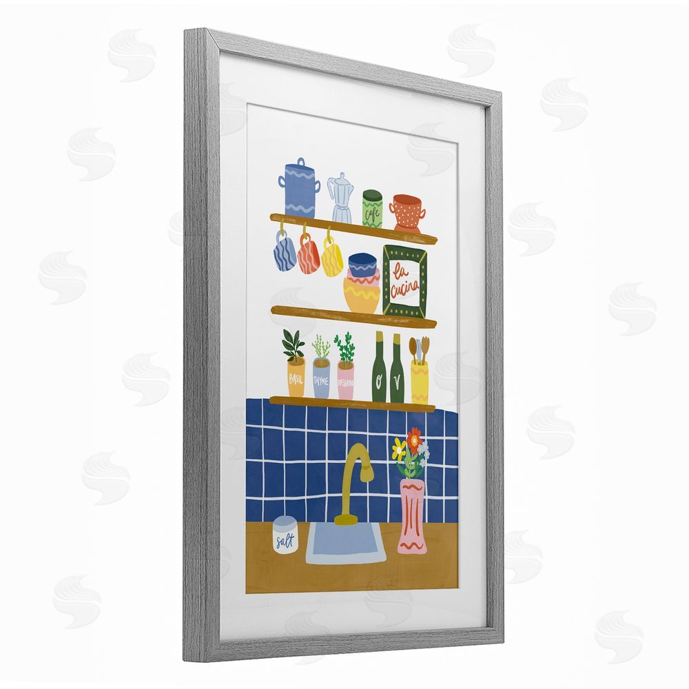 Amanda Houston Italian Kitchen Spice Rack Gray Framed Print Under Glass with Mat Wall Art