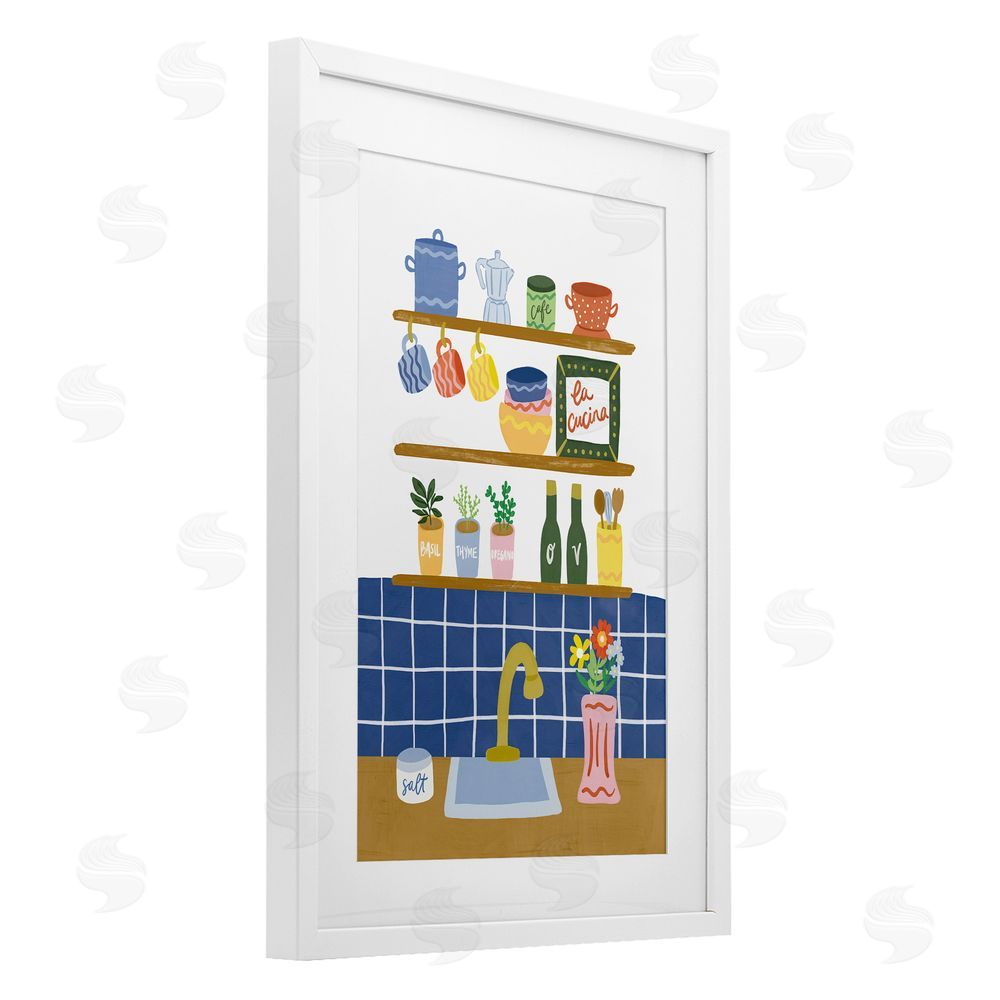 Amanda Houston Italian Kitchen Spice Rack White Framed Print Under Glass with Mat Wall Art