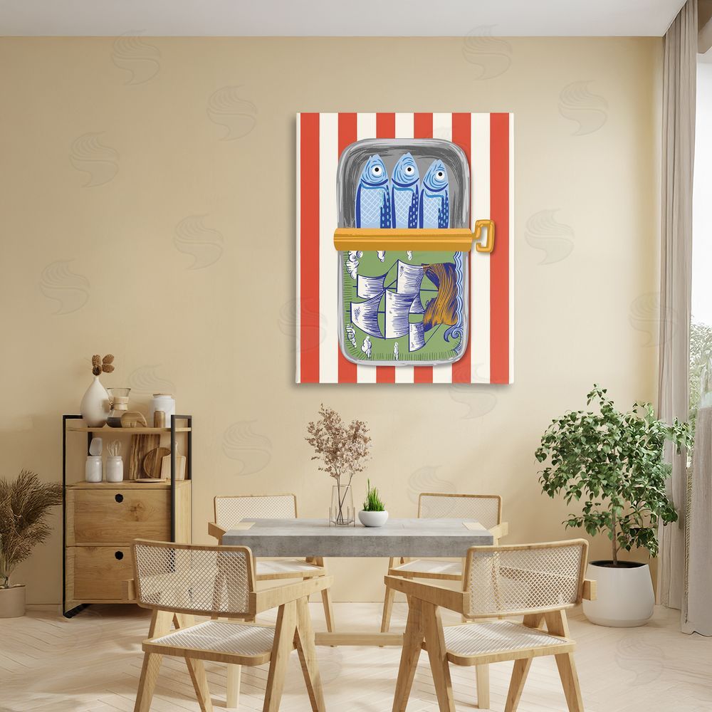 Arrolynn Weiderhold Sardines with Antique Ship Stretched Canvas Wall Art Print in Room