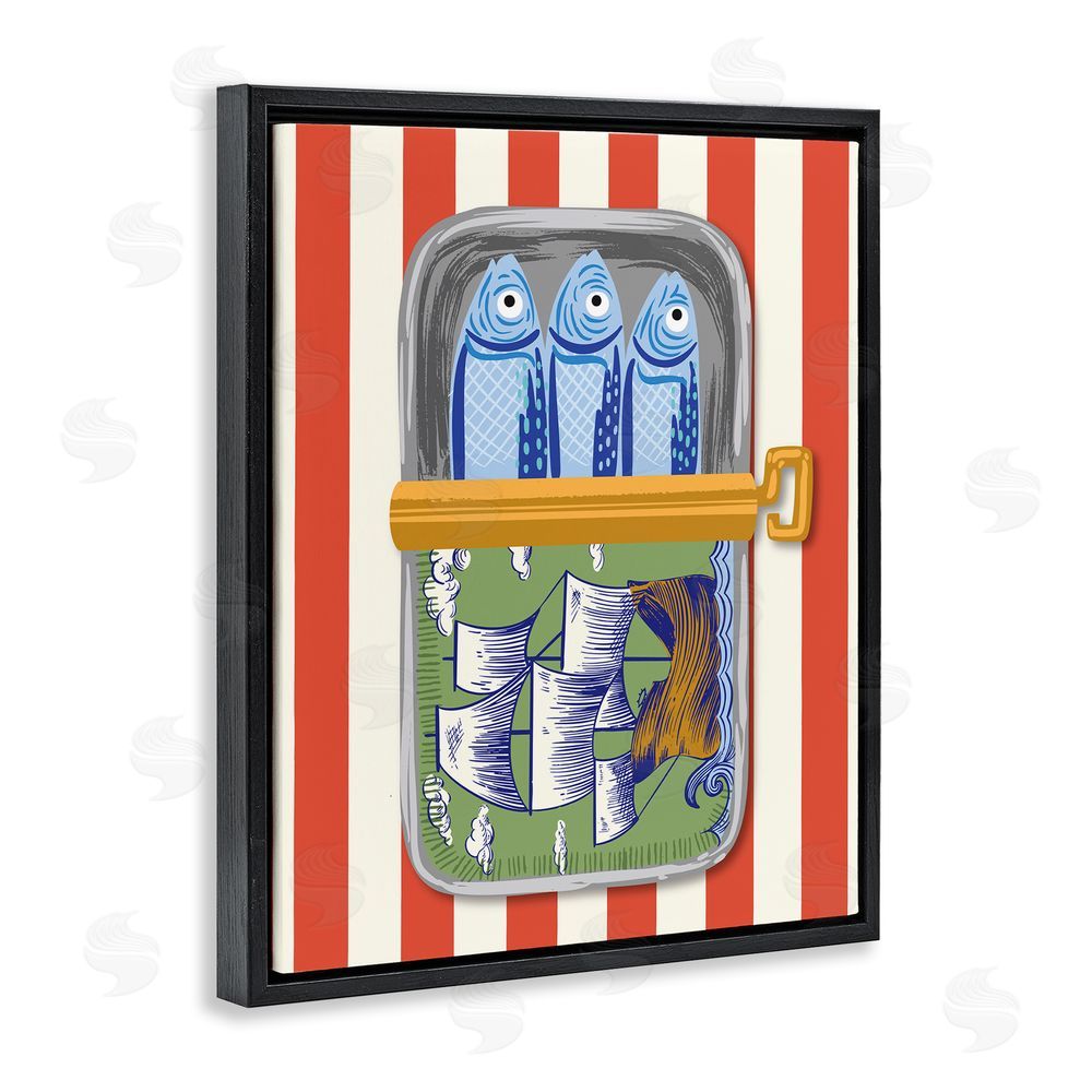 Arrolynn Weiderhold Sardines with Antique Ship Black Floating Frame Canvas Wall Art Print