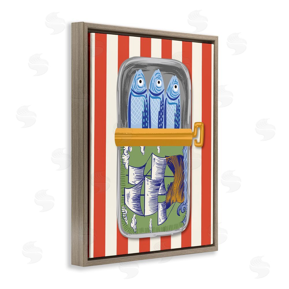 Arrolynn Weiderhold Sardines with Antique Ship Brown Floating Frame Canvas Wall Art Print