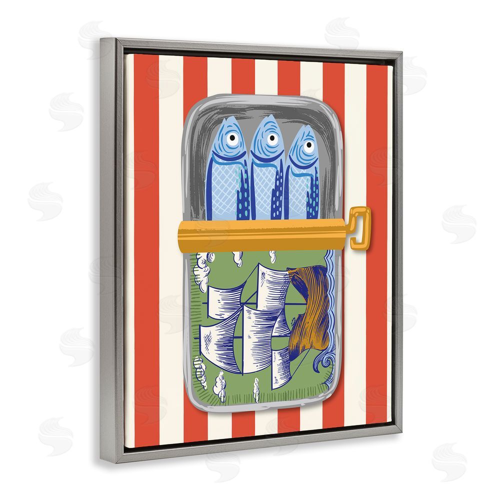 Arrolynn Weiderhold Sardines with Antique Ship Gray Floating Frame Canvas Wall Art Print