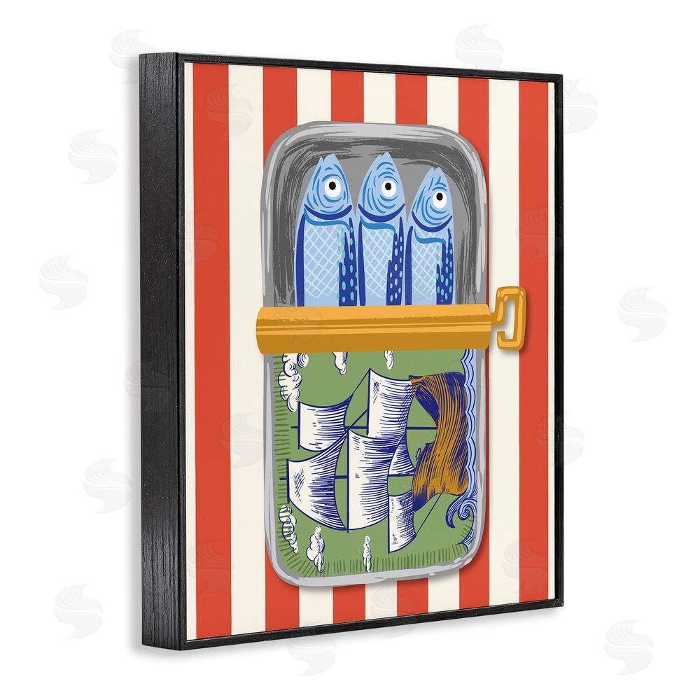 Arrolynn Weiderhold Sardines with Antique Ship Black Framed Giclee Wall Art Print