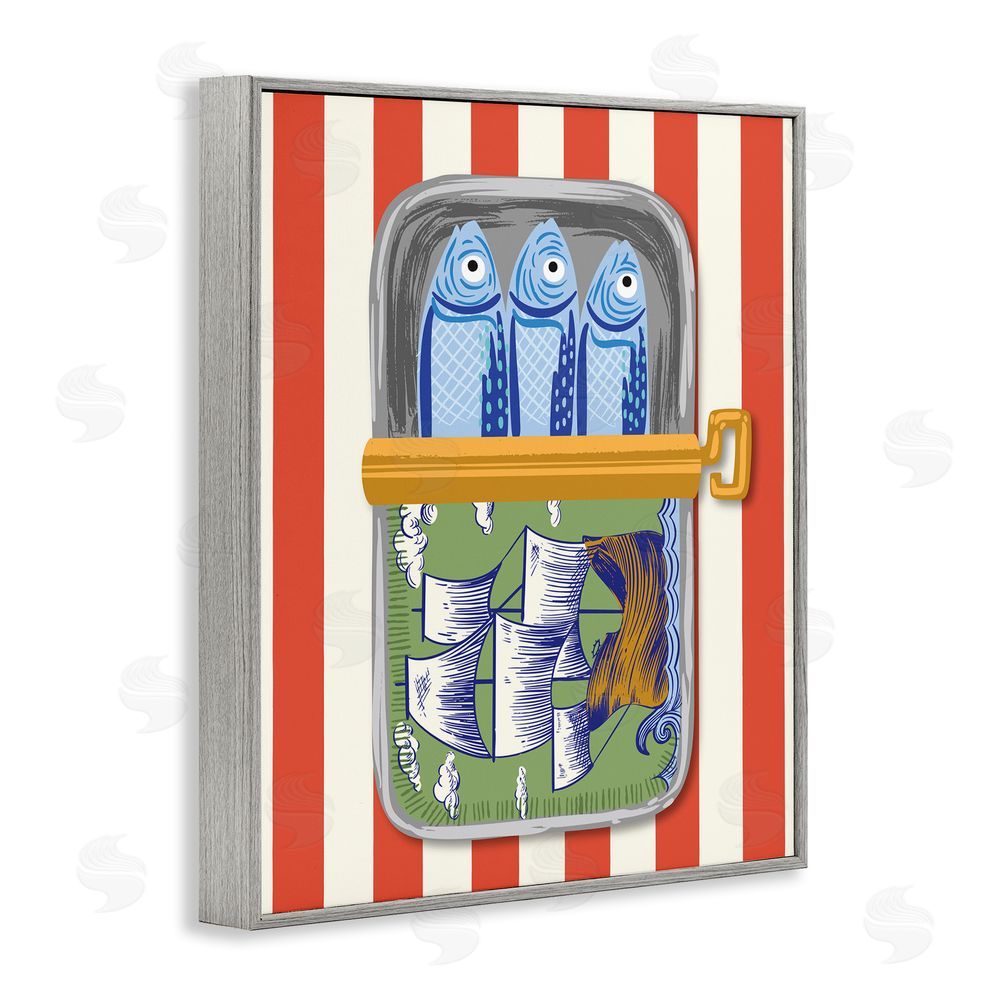 Arrolynn Weiderhold Sardines with Antique Ship Gray Framed Giclee Wall Art Print