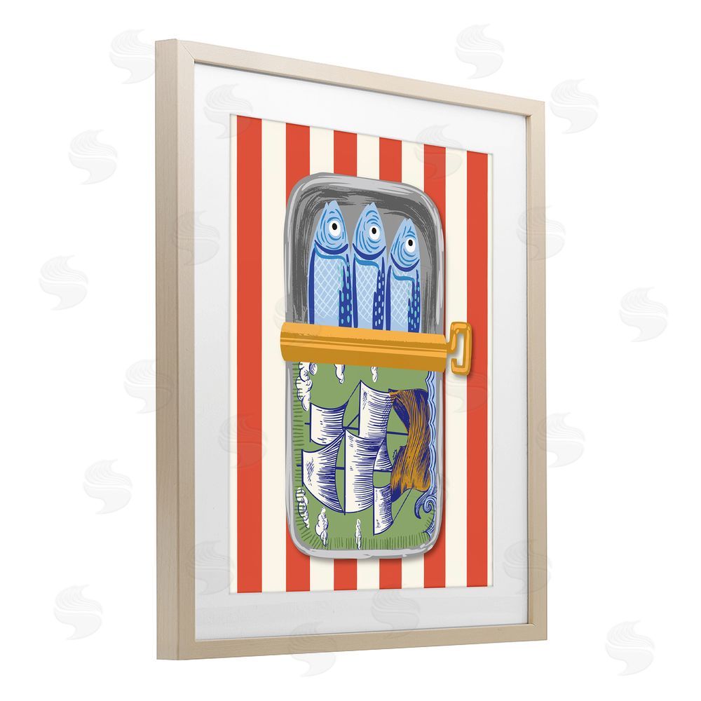 Arrolynn Weiderhold Sardines with Antique Ship Brown Framed Print Under Glass Wall Art