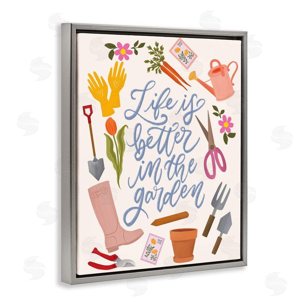 Isabela Schielke Life In The Garden Gray Floating Frame Canvas Wall Art
