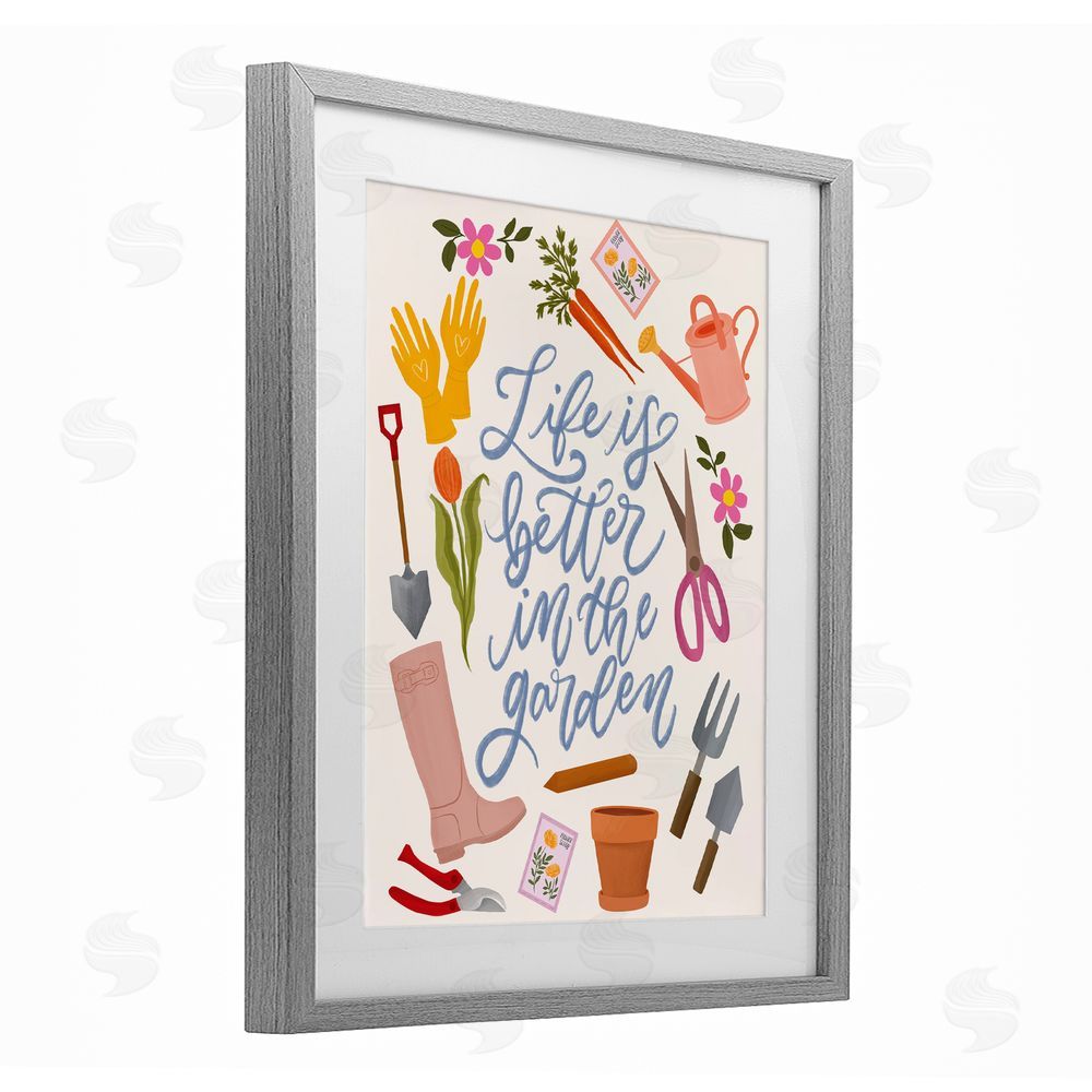Isabela Schielke Life In The Garden Gray Framed Print Under Glass with Mat Wall Art