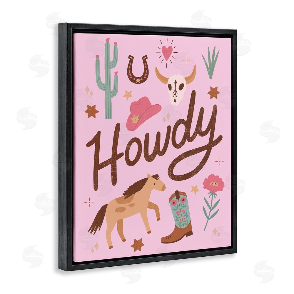 Nina Seven Western Boho Girl Howdy Black Floating Frame Canvas Wall Art Print