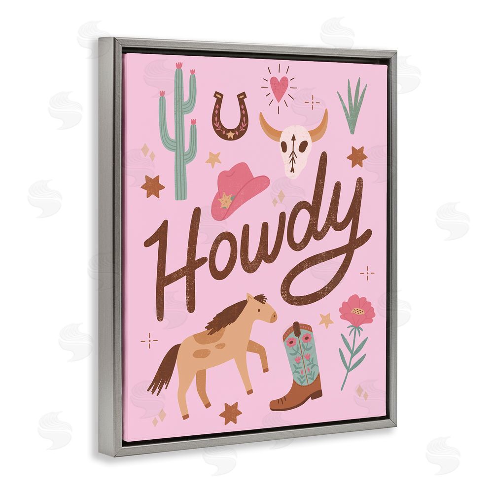 Nina Seven Western Boho Girl Howdy Gray Floating Frame Canvas Wall Art Print