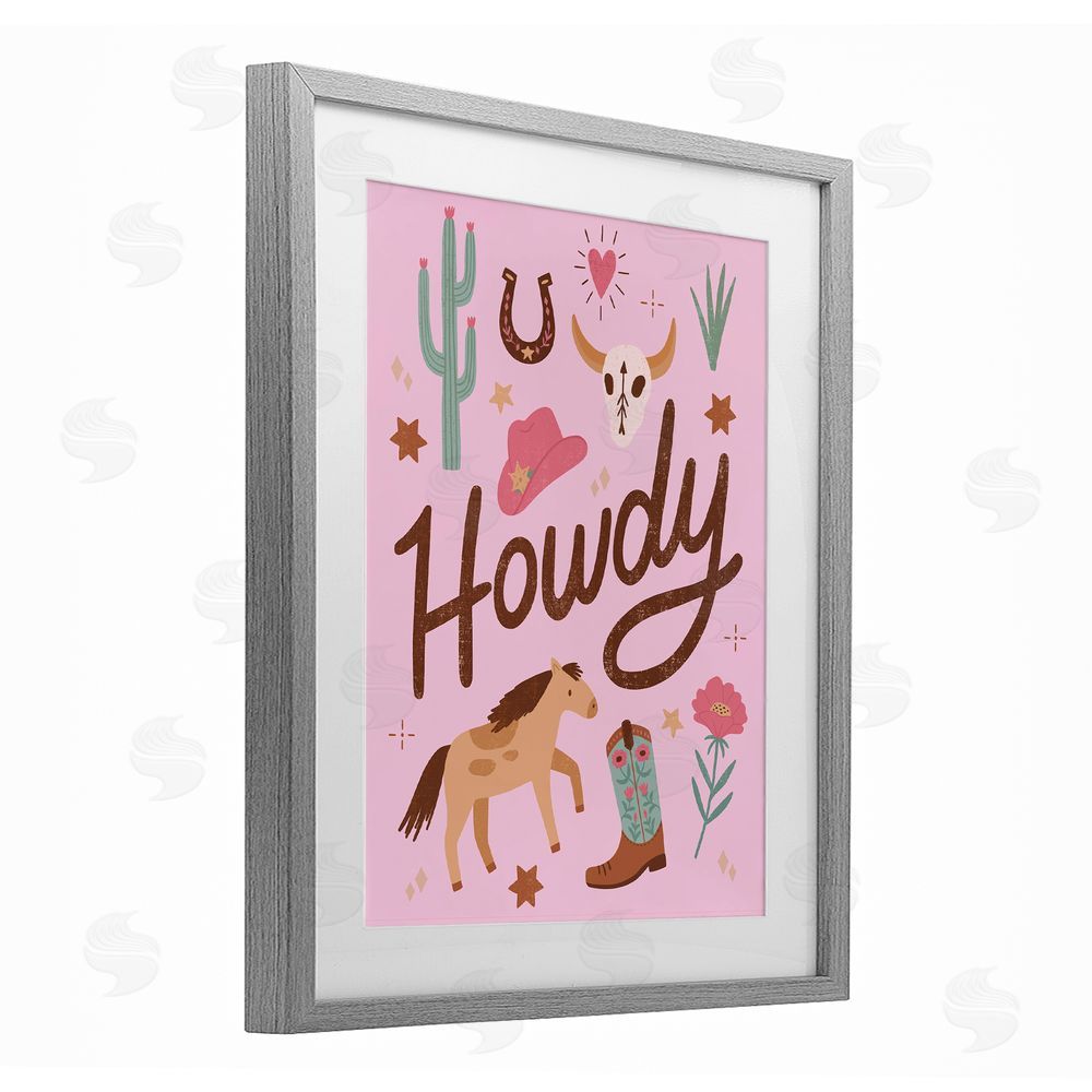 Nina Seven Western Boho Girl Howdy Gray Framed Print Under Glass Wall Art