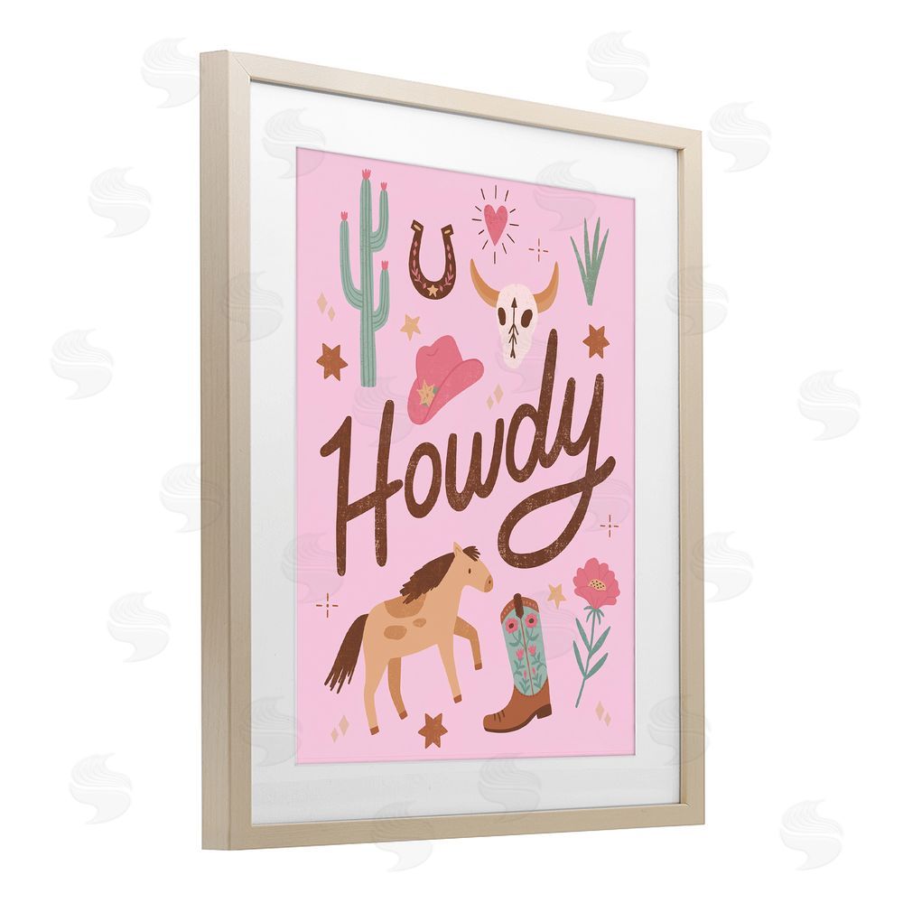 Nina Seven Western Boho Girl Howdy Brown Framed Print Under Glass Wall Art