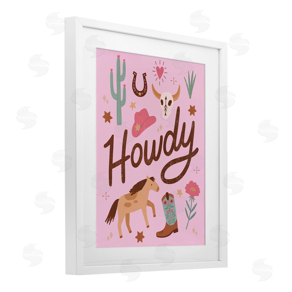 Nina Seven Western Boho Girl Howdy White Framed Print Under Glass Wall Art