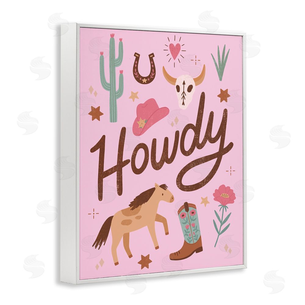 Nina Seven Western Boho Girl Howdy White Framed Giclee Wall Art Print