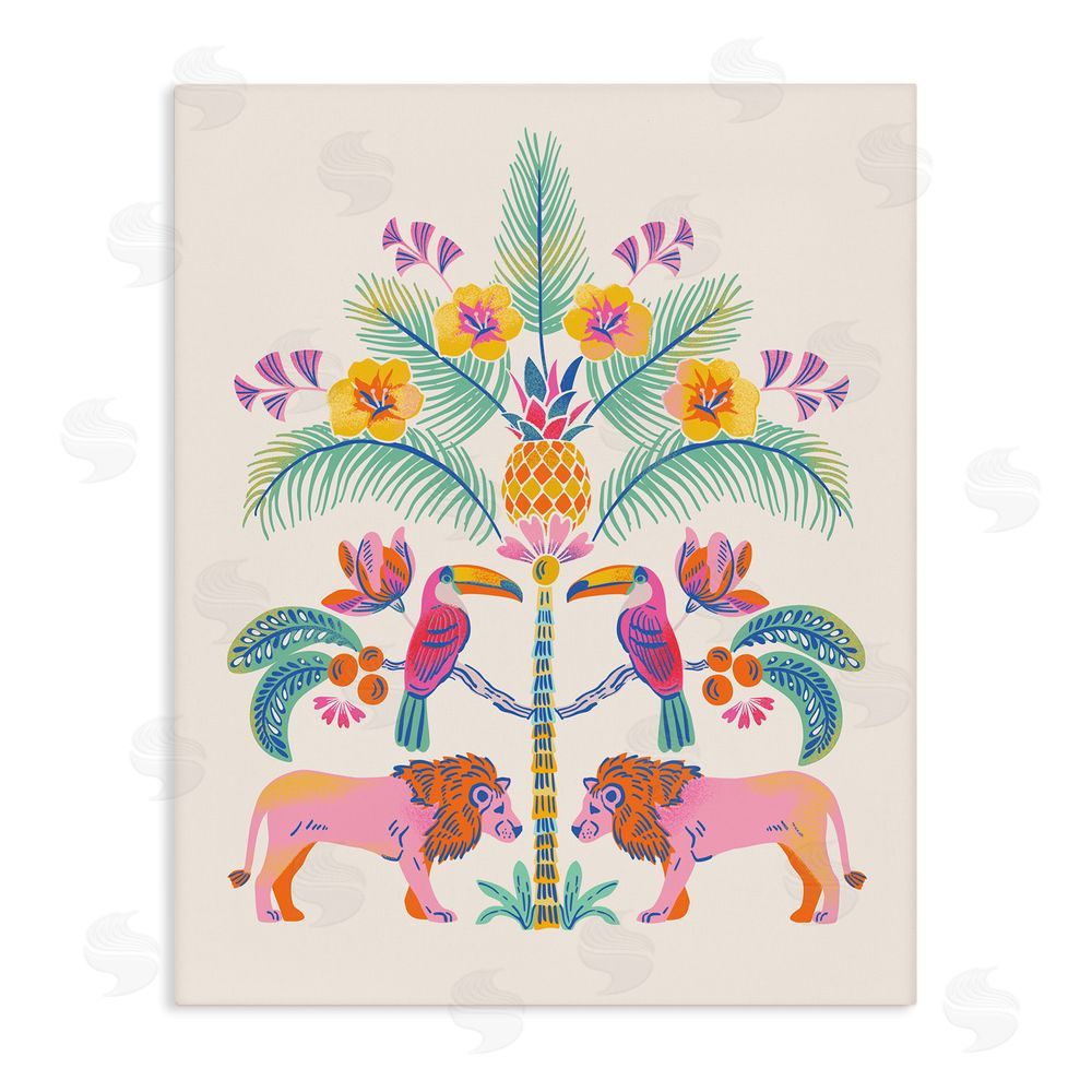 Riley Hutchens King of Jungle Symmetry Stretched Canvas Wall Art