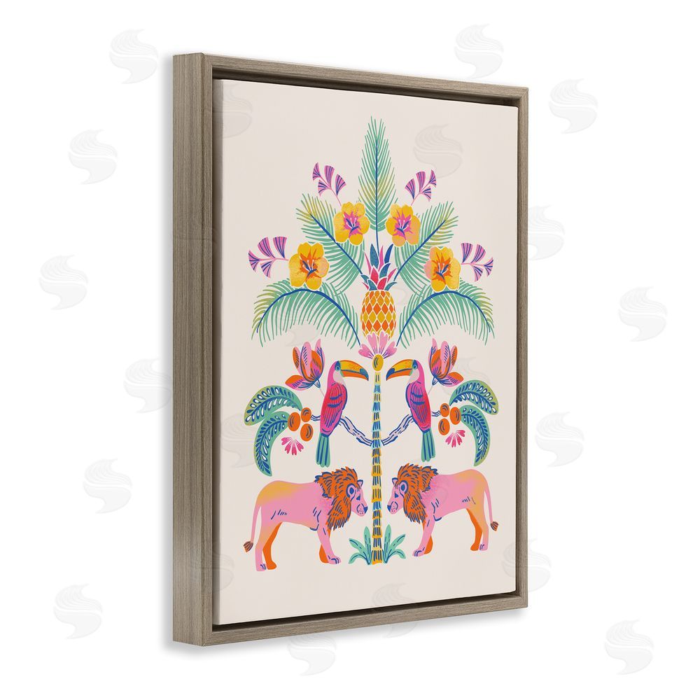 Riley Hutchens King of Jungle Symmetry Brown Floating Frame Canvas Wall Art