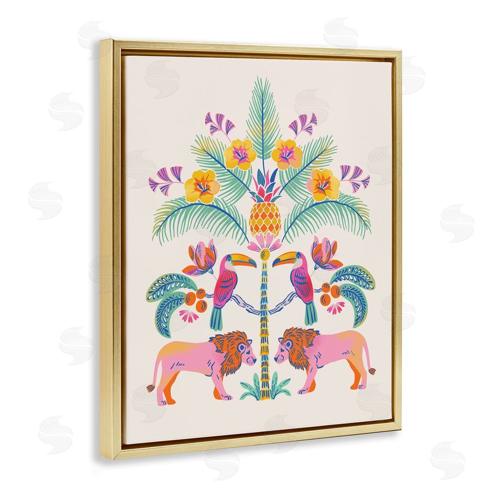 Riley Hutchens King of Jungle Symmetry Gold Floating Frame Canvas Wall Art
