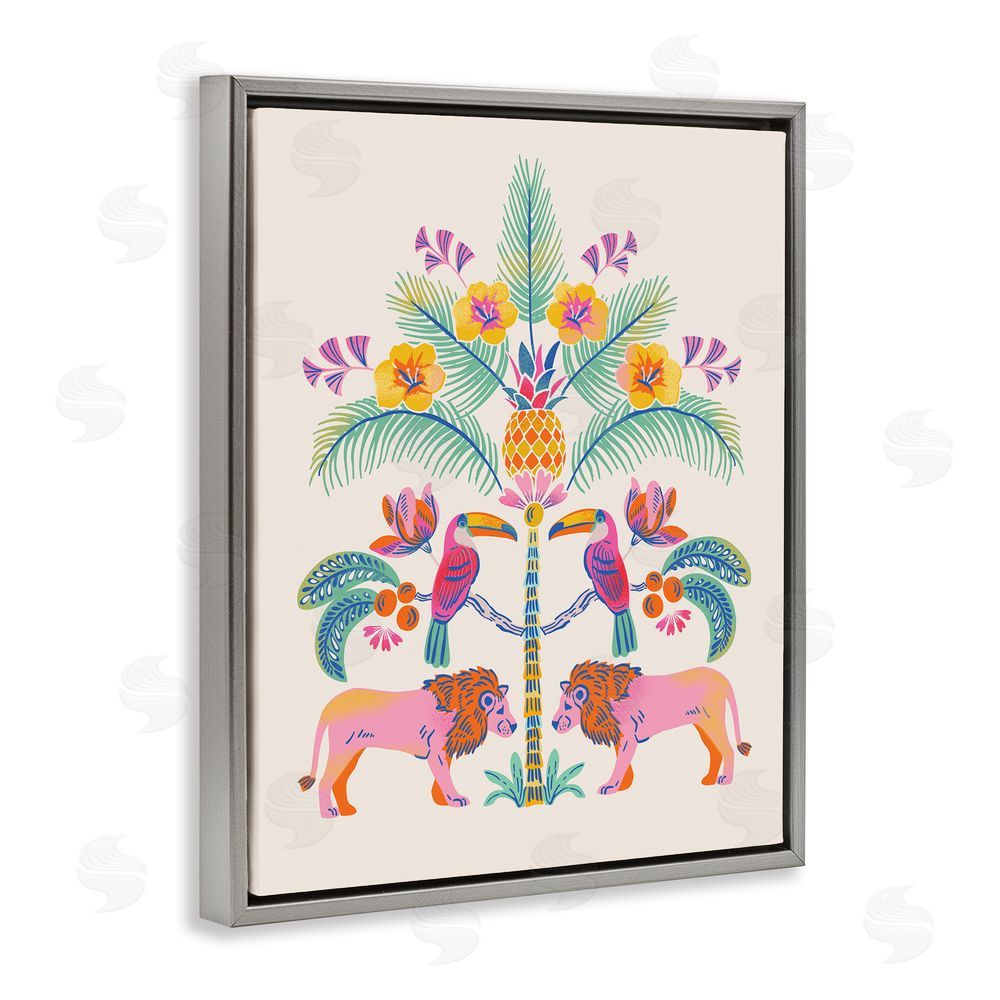 Riley Hutchens King of Jungle Symmetry Gray Floating Frame Canvas Wall Art