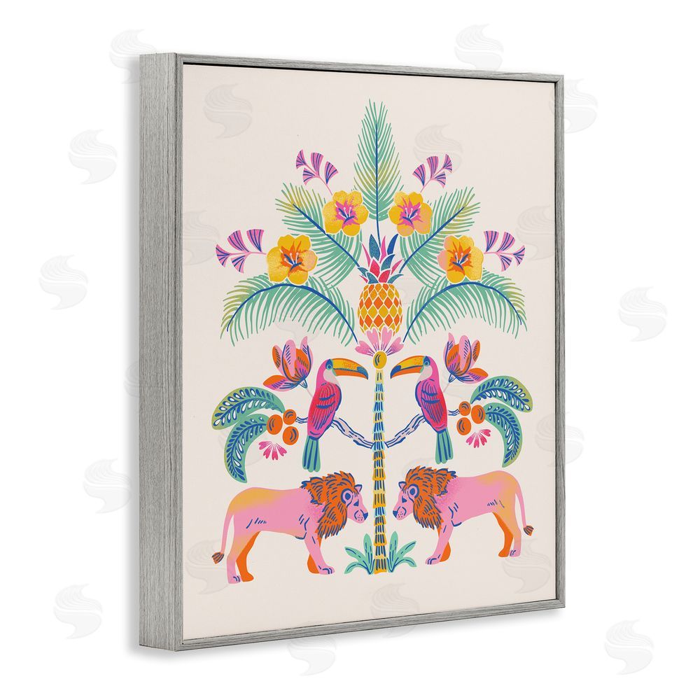 Riley Hutchens King of Jungle Symmetry Gray Framed Giclee Wall Art Print
