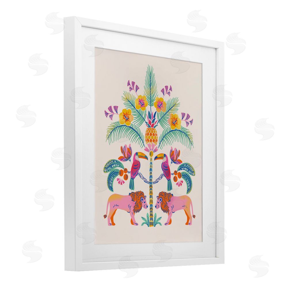 Riley Hutchens King of Jungle Symmetry White Framed Print Under Glass with Mat Wall Art