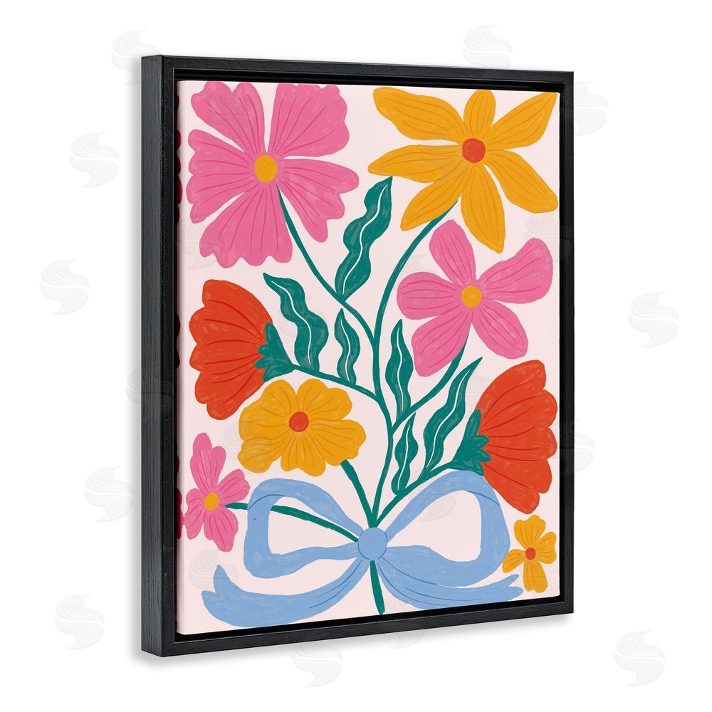Lisa Barlow Mid Century Fresh Florals Black Floating Frame Canvas Wall Art