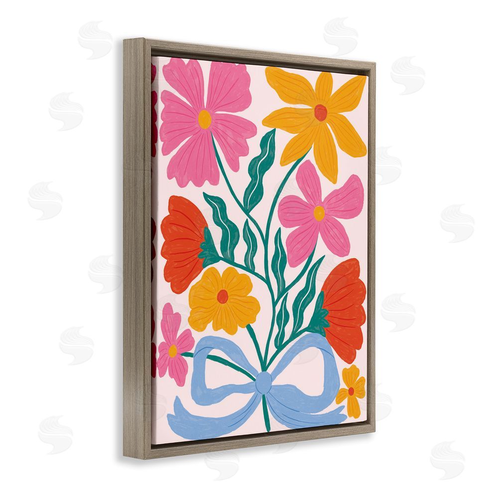 Lisa Barlow Mid Century Fresh Florals Brown Floating Frame Canvas Wall Art