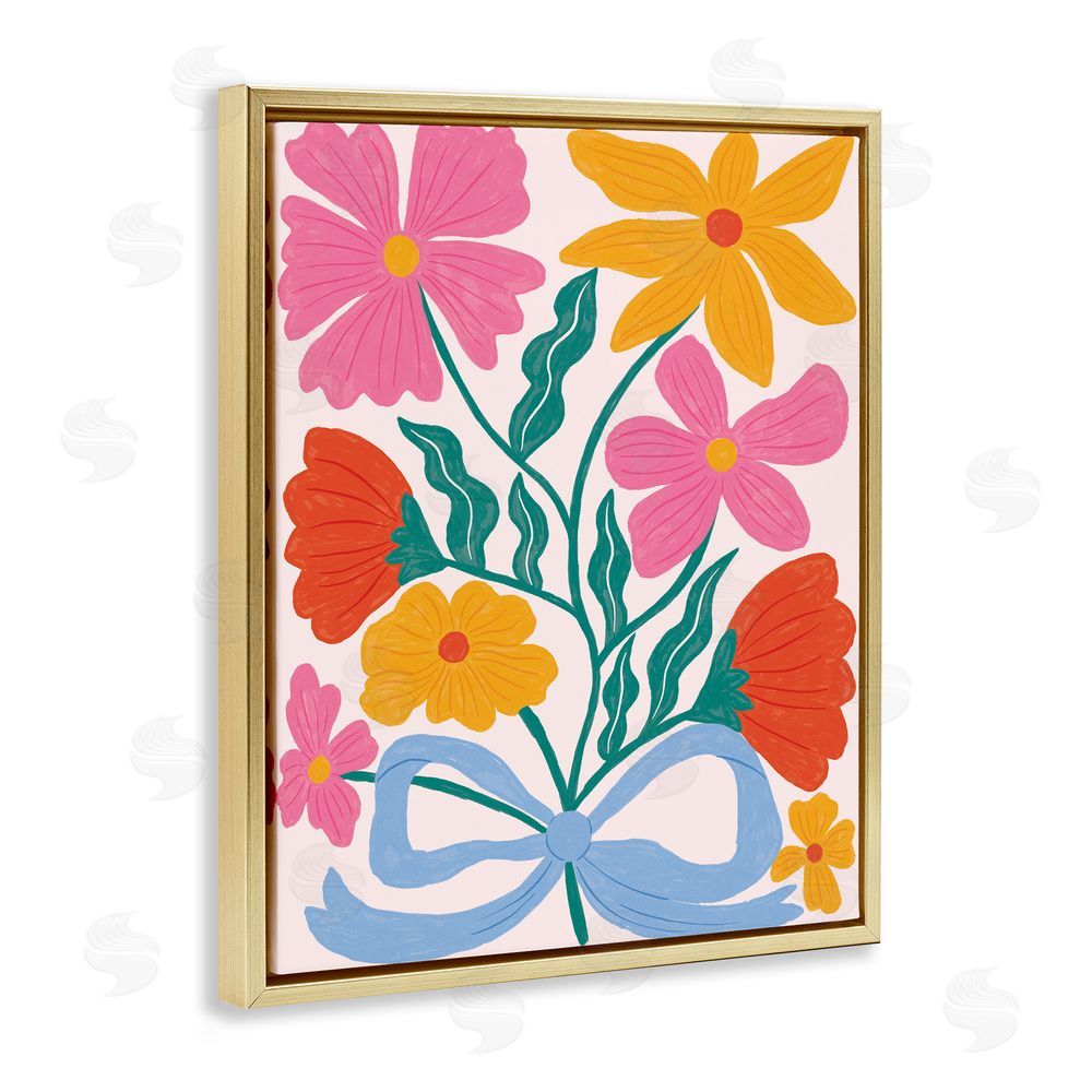 Lisa Barlow Mid Century Fresh Florals Gold Floating Frame Canvas Wall Art
