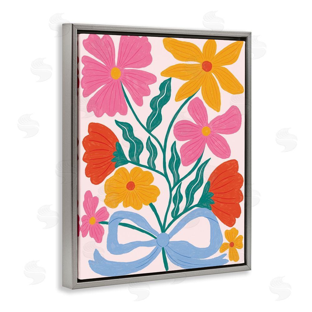 Lisa Barlow Mid Century Fresh Florals Gray Floating Frame Canvas Wall Art