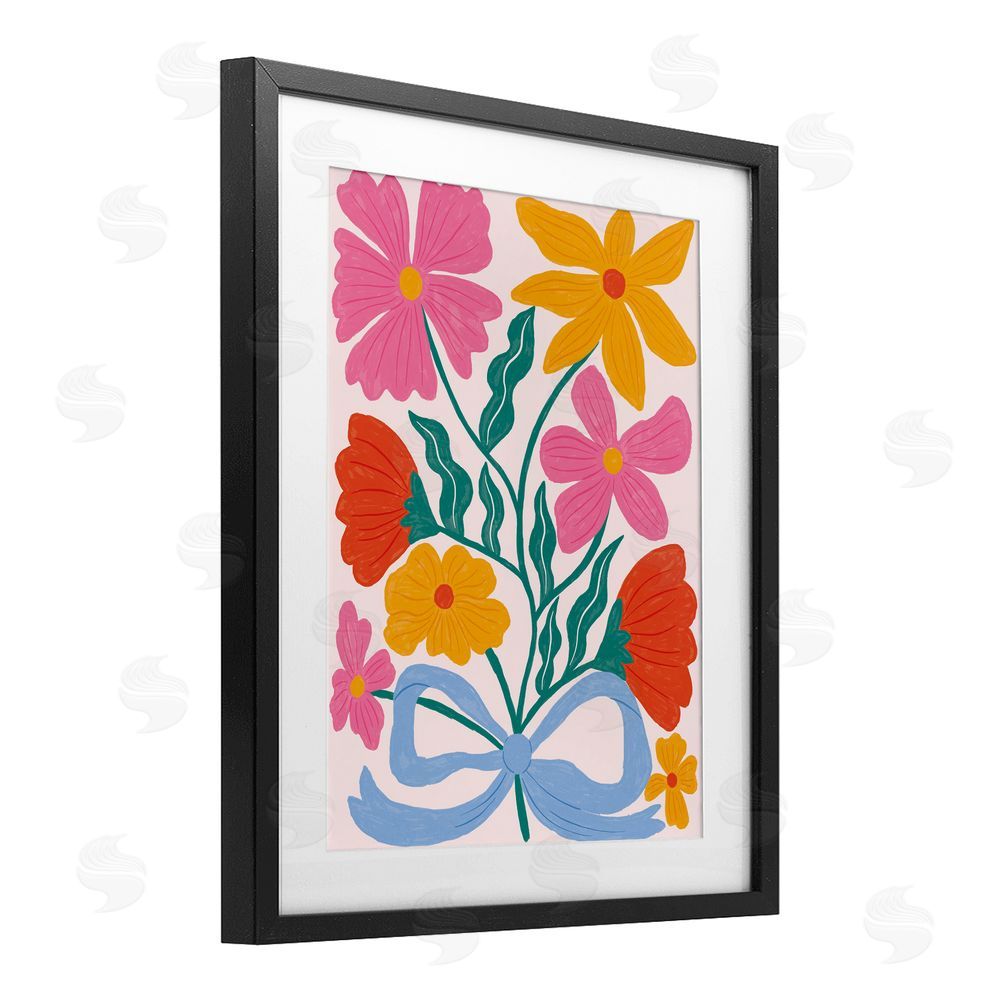 Lisa Barlow Mid Century Fresh Florals Black Framed Print Under Glass with Mat Wall Art