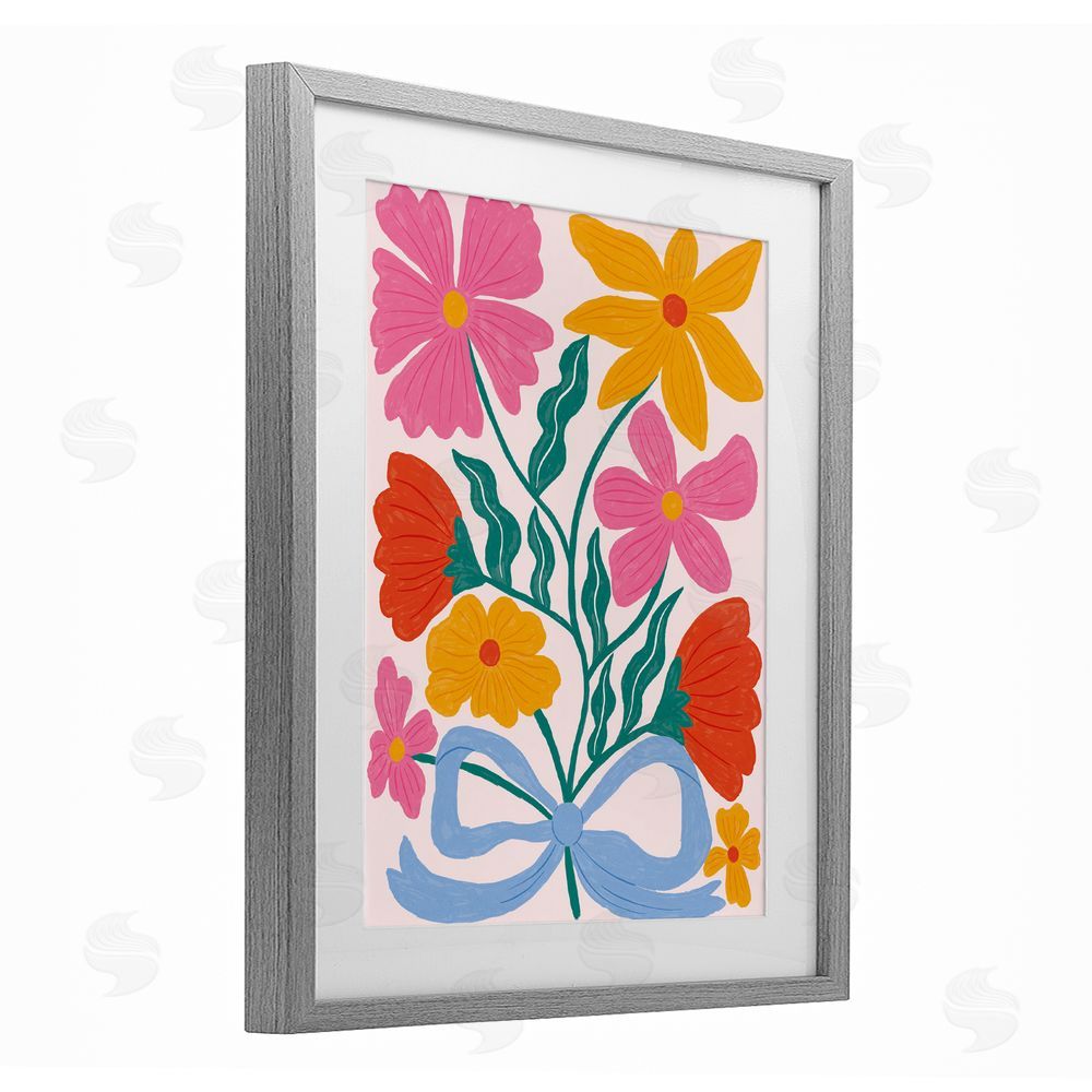 Lisa Barlow Mid Century Fresh Florals Gray Framed Print Under Glass with Mat Wall Art