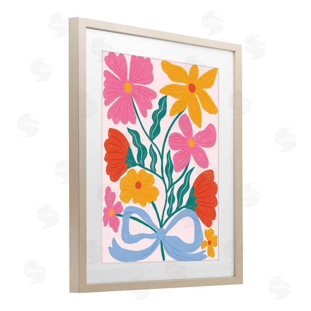 Lisa Barlow Mid Century Fresh Florals Brown Framed Print Under Glass with Mat Wall Art