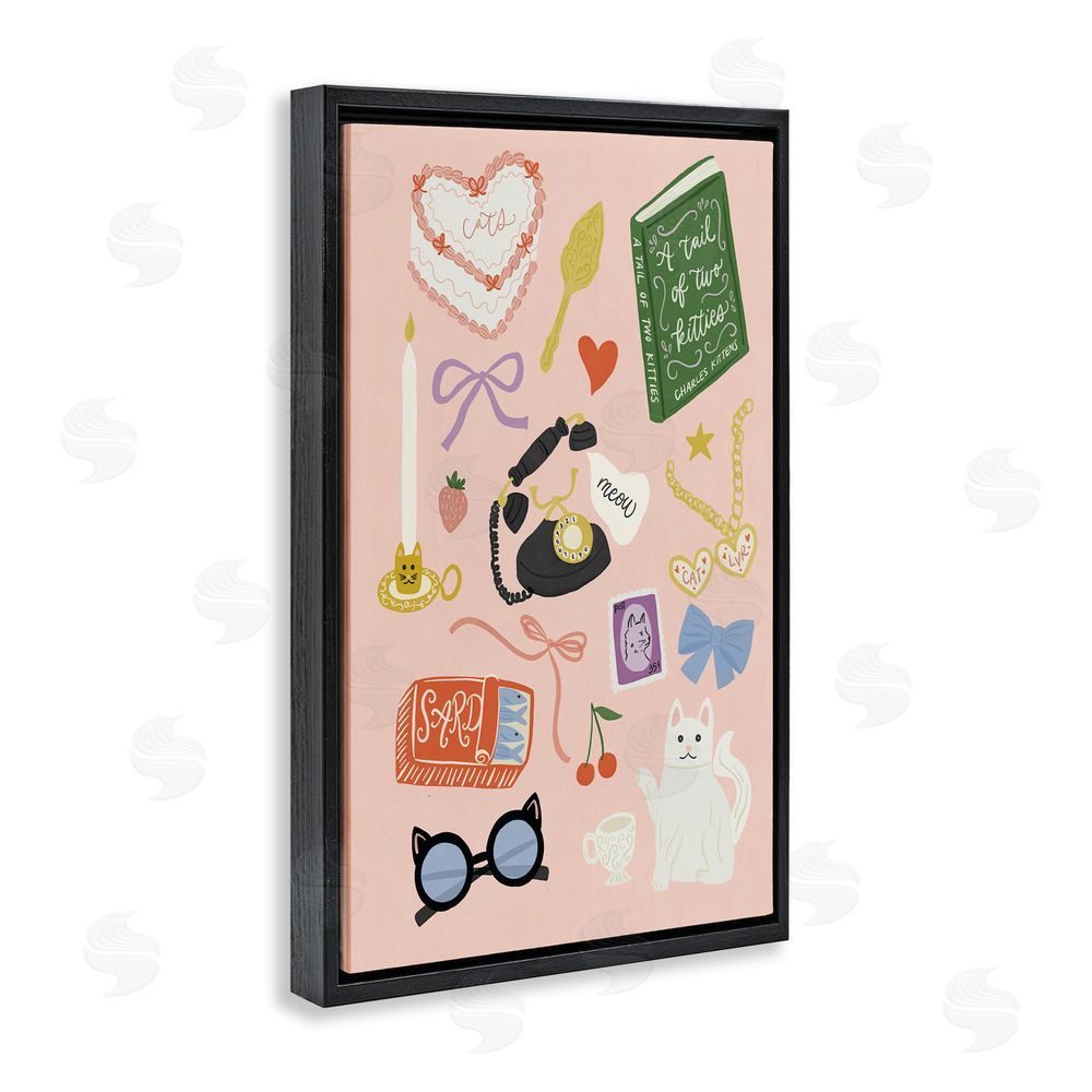 Amanda Houston Vintage Cat Lover Trinkets Black Floating Frame Canvas Wall Art Print