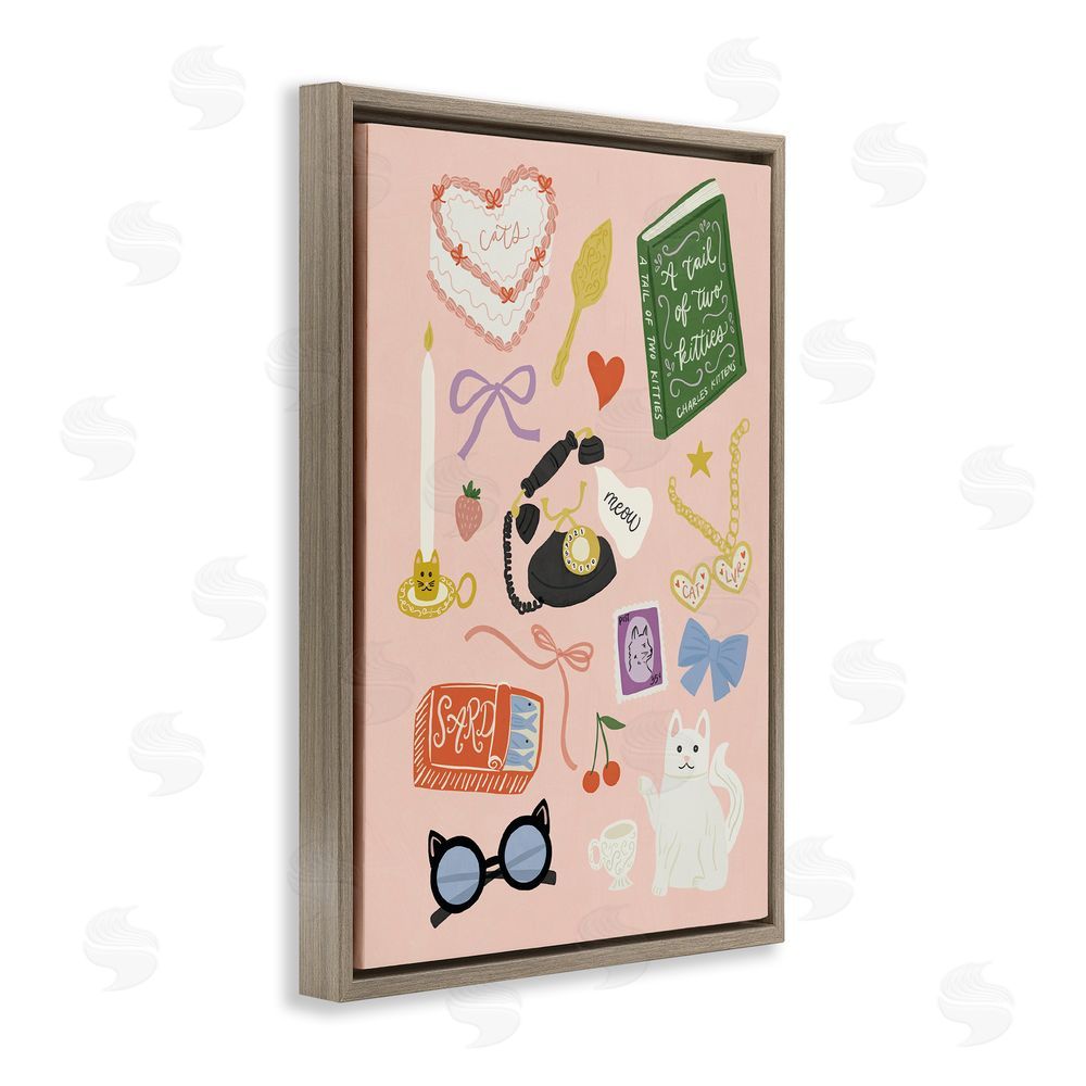 Amanda Houston Vintage Cat Lover Trinkets Brown Floating Frame Canvas Wall Art Print