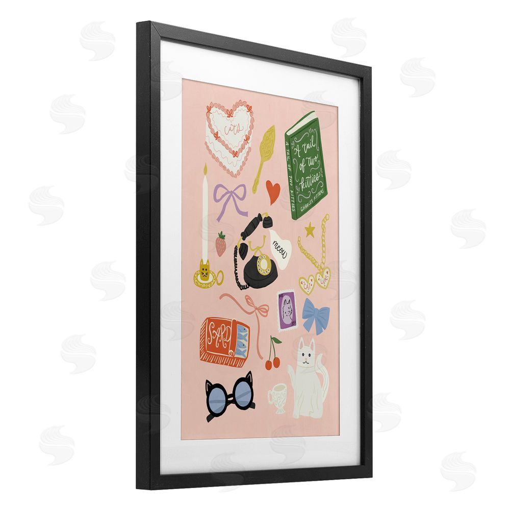 Amanda Houston Vintage Cat Lover Trinkets Black Framed Print Under Glass Wall Art