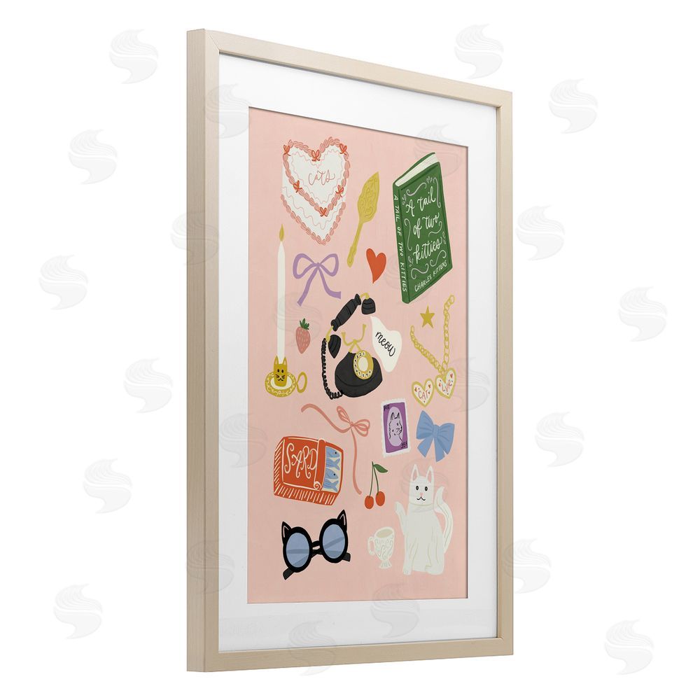 Amanda Houston Vintage Cat Lover Trinkets Brown Framed Print Under Glass Wall Art