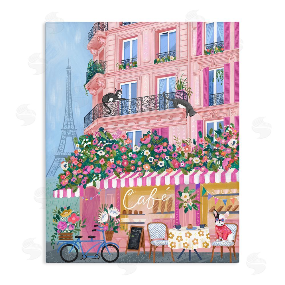 Arrolynn Weiderhold Cats on Cafe Balcony Stretched Canvas Wall Art Print