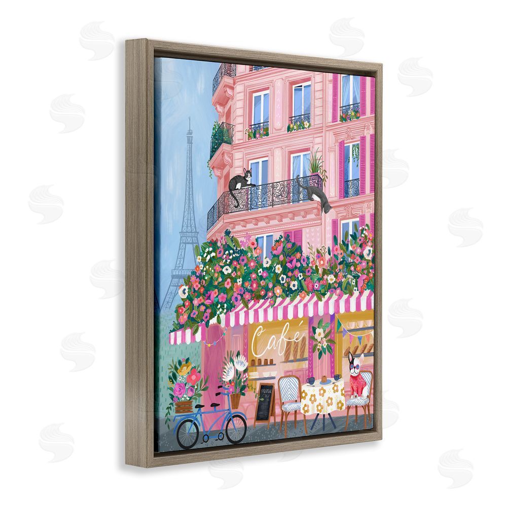 Arrolynn Weiderhold Cats on Cafe Balcony Brown Floating Frame Canvas Wall Art Print
