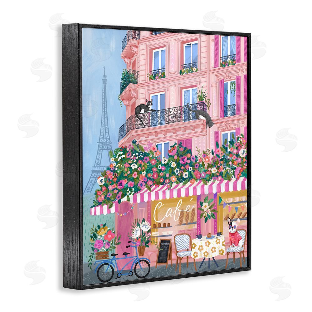 Arrolynn Weiderhold Cats on Cafe Balcony Black Framed Giclee Wall Art Print