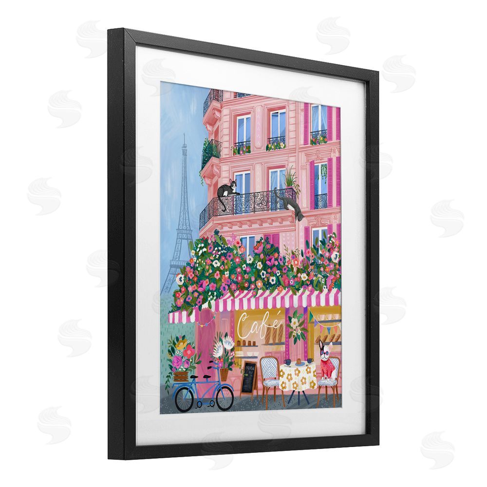 Arrolynn Weiderhold Cats on Cafe Balcony Black Framed Print Under Glass Wall Art