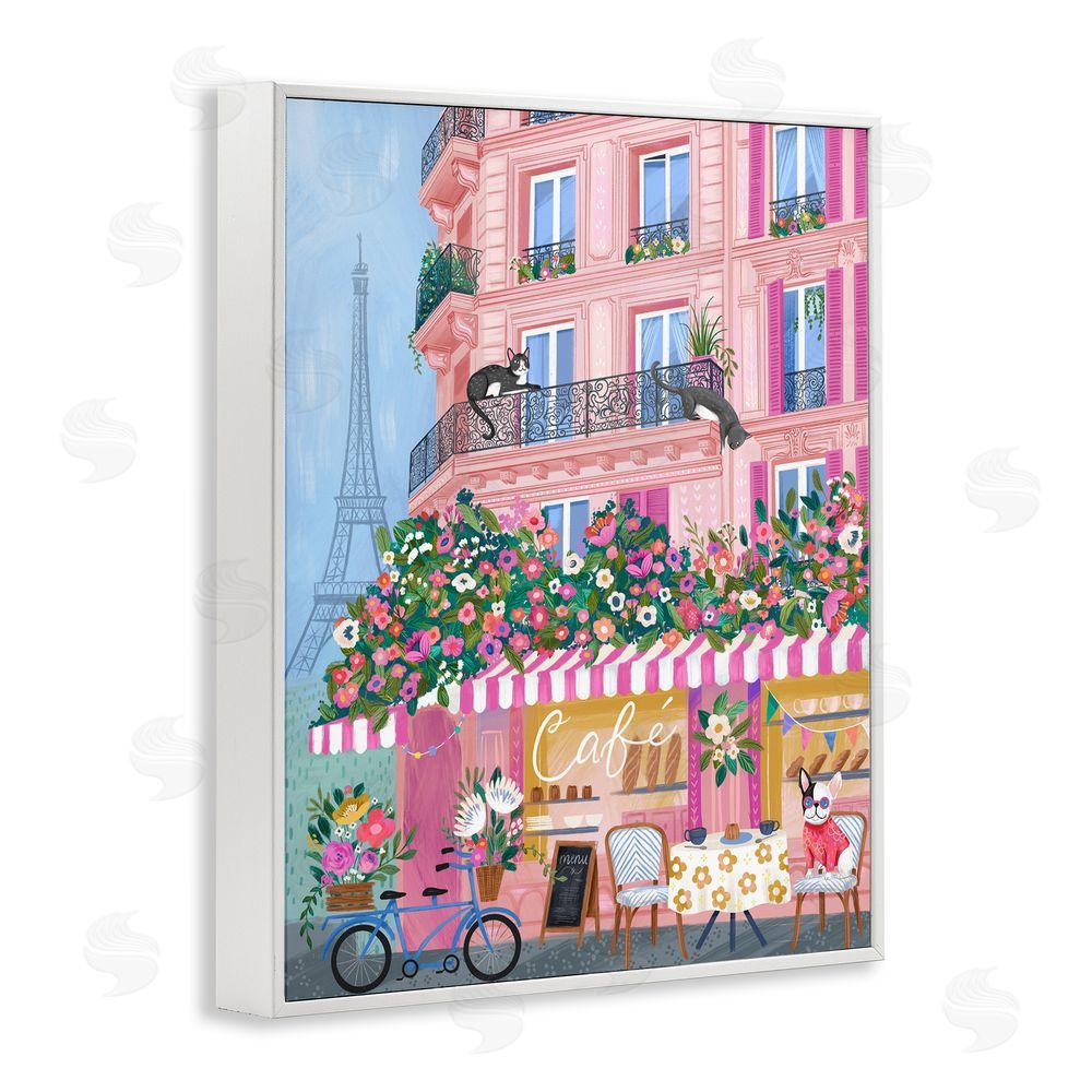 Arrolynn Weiderhold Cats on Cafe Balcony White Framed Giclee Wall Art Print