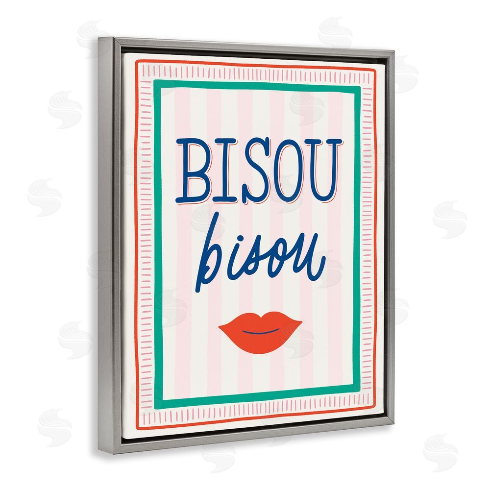 Jalynn Heerdt Bisou Kiss over Stripes Gray Floating Frame Canvas Wall Art Print