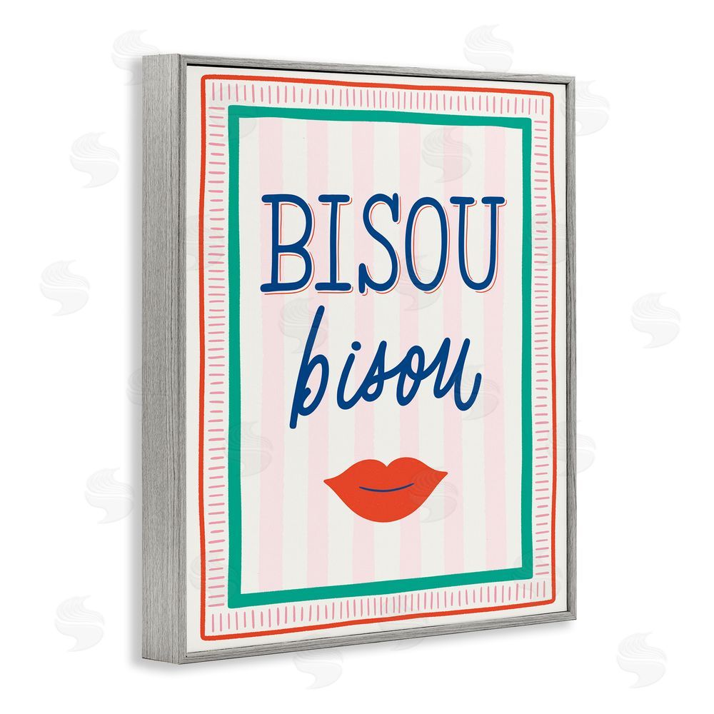 Jalynn Heerdt Bisou Kiss over Stripes Gray Framed Giclee Wall Art Print