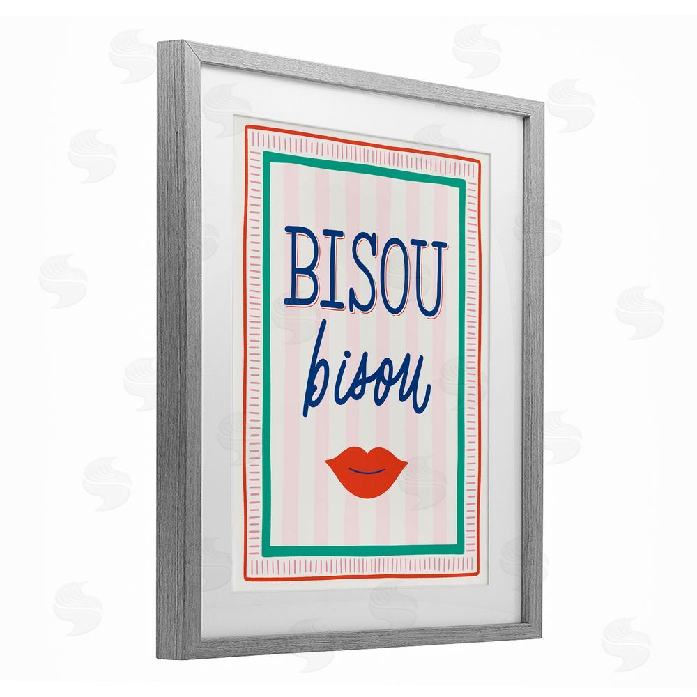 Jalynn Heerdt Bisou Kiss over Stripes Gray Framed Print Under Glass Wall Art