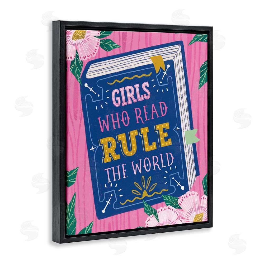 Vanessa Stoilova Girls Who Read Inspirational Black Floating Frame Canvas Wall Art