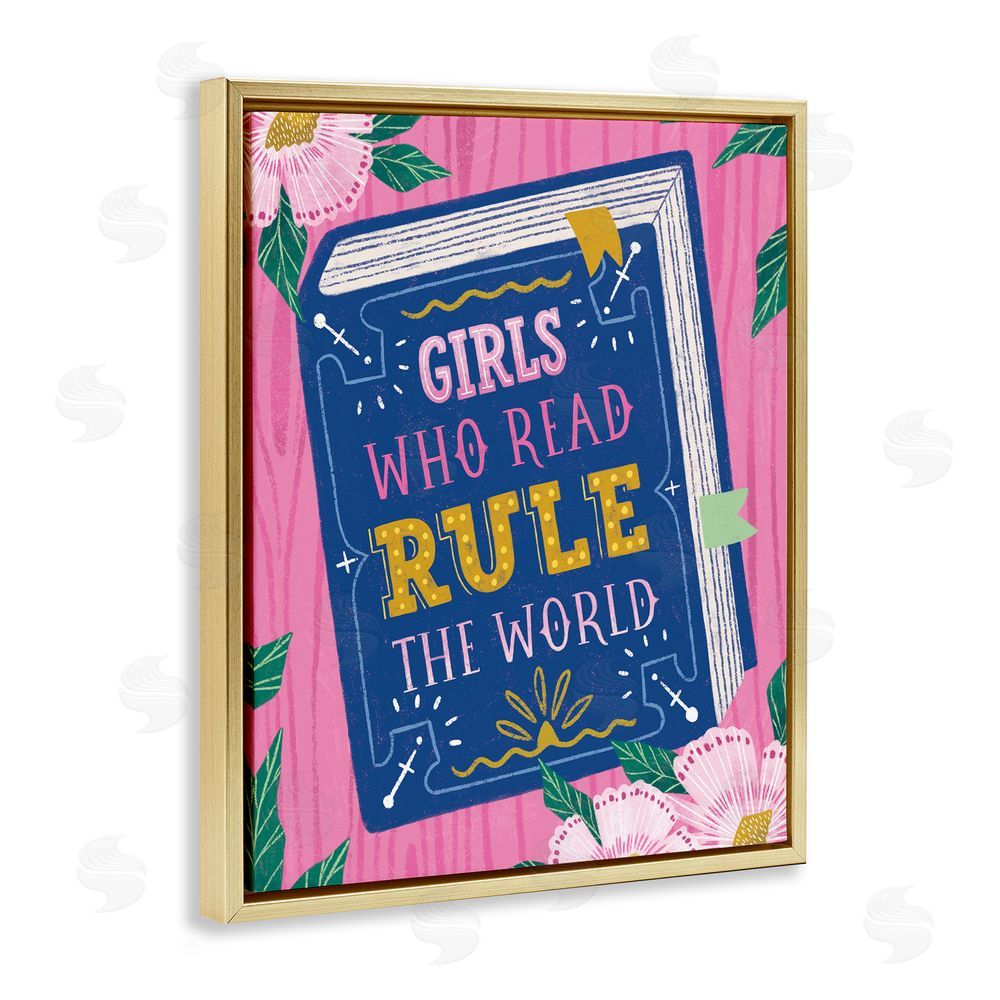 Vanessa Stoilova Girls Who Read Inspirational Gold Floating Frame Canvas Wall Art