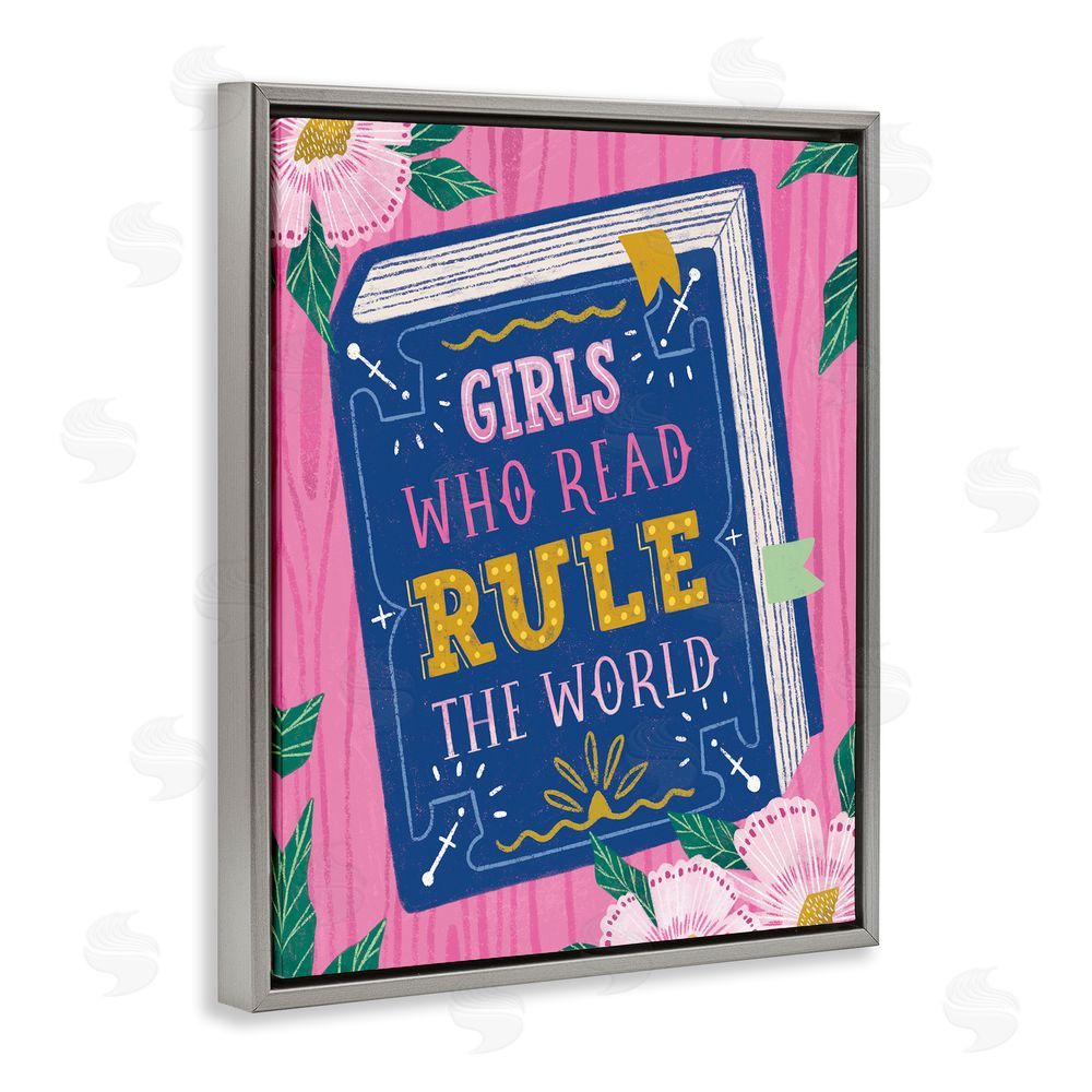 Vanessa Stoilova Girls Who Read Inspirational Gray Floating Frame Canvas Wall Art