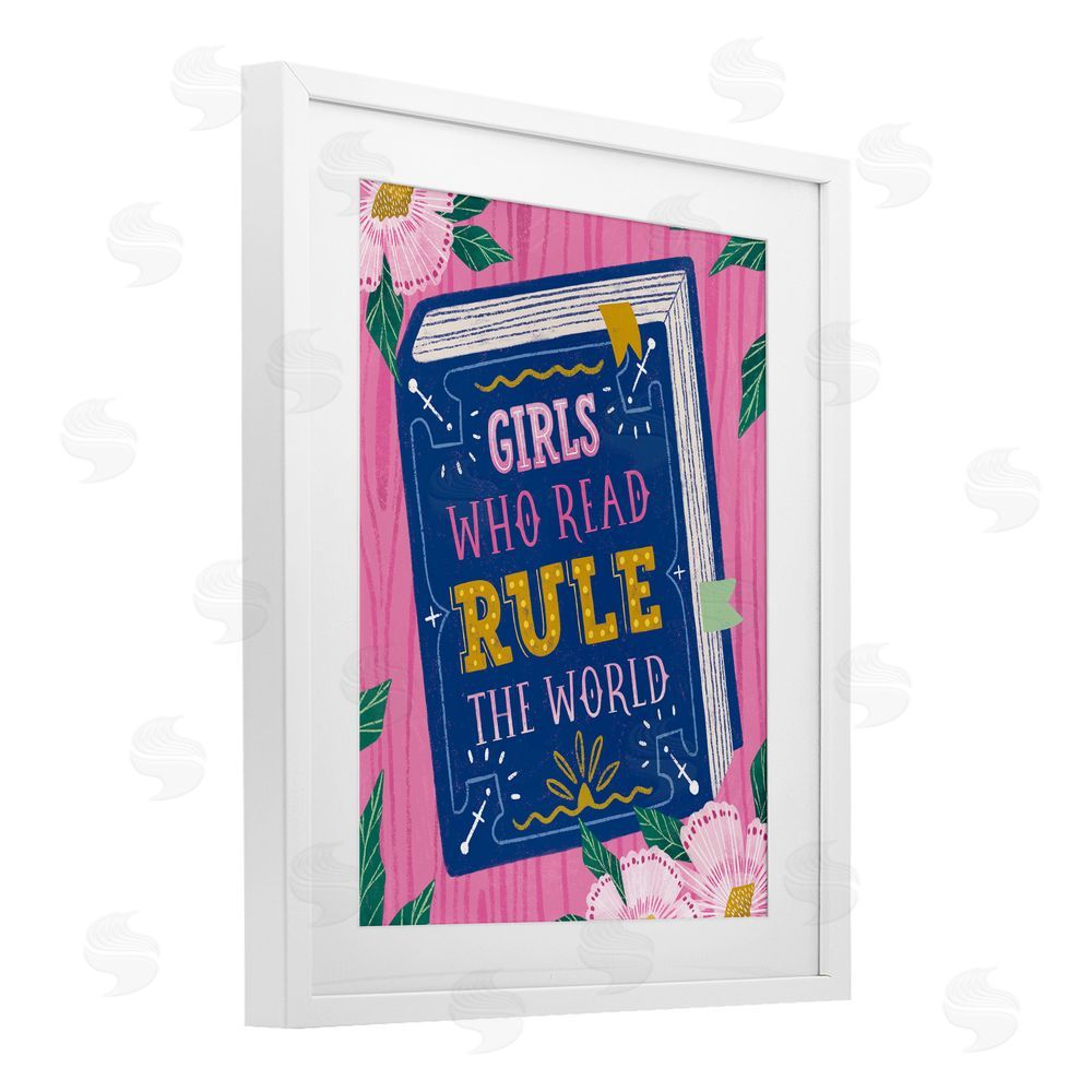 Vanessa Stoilova Girls Who Read Inspirational White Framed Print Under Glass with Mat Wall Art