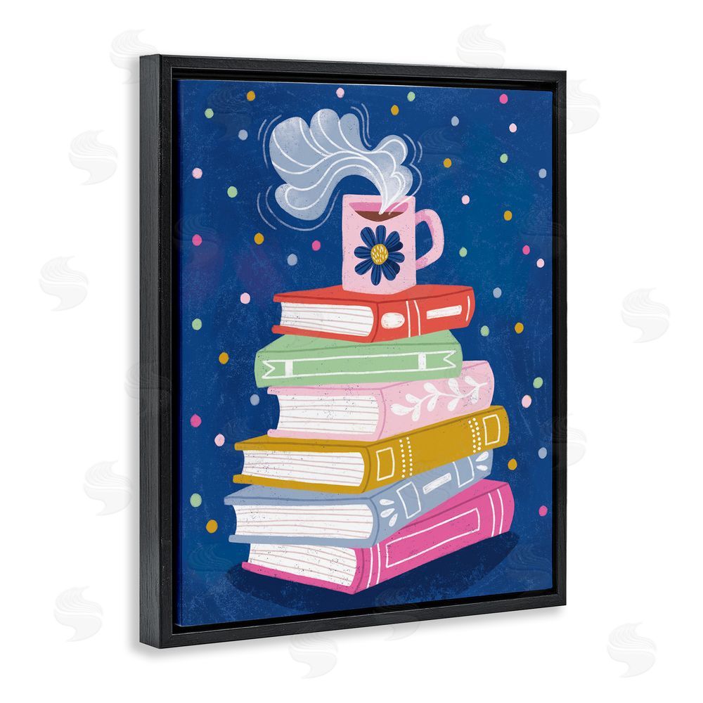 Vanessa Stoilova Book Stack & Cozy Mug Black Floating Frame Canvas Wall Art Print