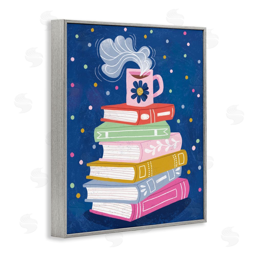 Vanessa Stoilova Book Stack & Cozy Mug Gray Framed Giclee Wall Art Print